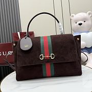 Kitife Gucci Paparazzo Large Top Handle Bag Dark Brown Suede ‎875019 37x29x13cm  - 1
