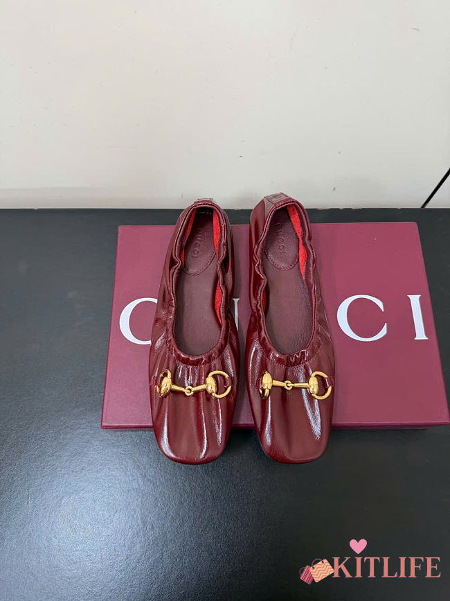 Kitlife Gucci Women's Prima Ballet Flat Shoes Burgundy - 1