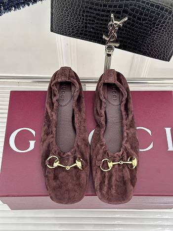 Kitlife Gucci Women's Prima Ballet Flat Shoes Dark Brown Suede