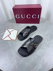 Kitlife Gucci Men's Black Interlocking G Leather Slides - 6