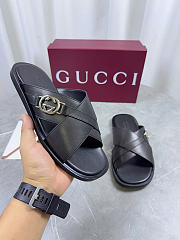 Kitlife Gucci Men's Black Interlocking G Leather Slides - 4