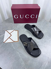 Kitlife Gucci Men's Black Interlocking G Leather Slides - 3
