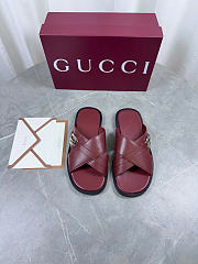 Kitlife Gucci Men's Burgundy Interlocking G Leather Slides - 1