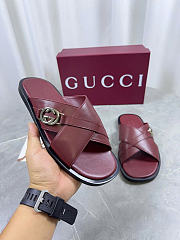 Kitlife Gucci Men's Burgundy Interlocking G Leather Slides - 5