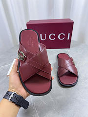 Kitlife Gucci Men's Burgundy Interlocking G Leather Slides - 3