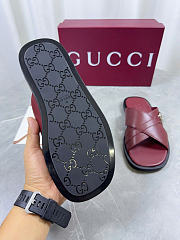 Kitlife Gucci Men's Burgundy Interlocking G Leather Slides - 4