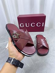 Kitlife Gucci Men's Burgundy Interlocking G Leather Slides - 2