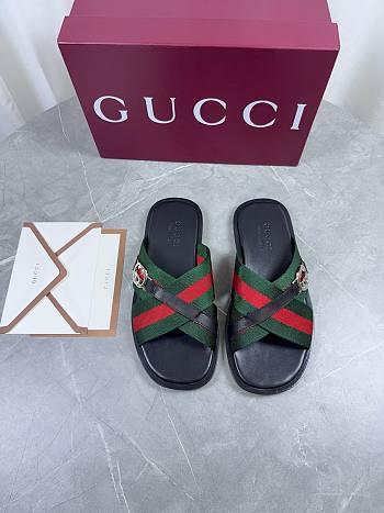 Kitlife Gucci Men Web Sandals with Interlocking GG Green & Red