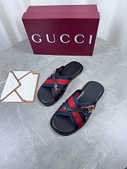 Kitlife Gucci Men Web Sandals with Interlocking GG Dark Blue & Red - 6