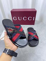 Kitlife Gucci Men Web Sandals with Interlocking GG Dark Blue & Red - 5