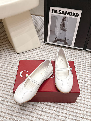 Kitlife Gucci Calf Leather Ballet Flat Shoes White