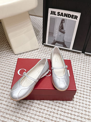 Kitlife Gucci Calf Leather Ballet Flat Shoes Silver