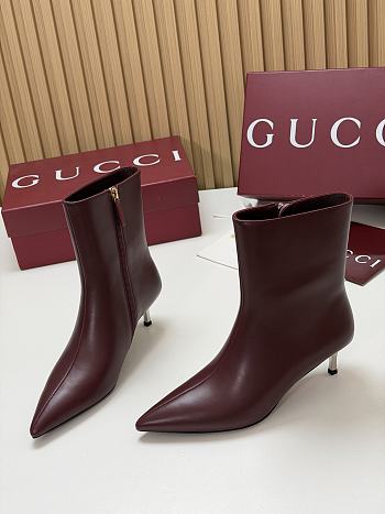 Kitlife Gucci Horsebit Ankle Boots Burgundy with Gold-Tone Plated Stiletto Heels