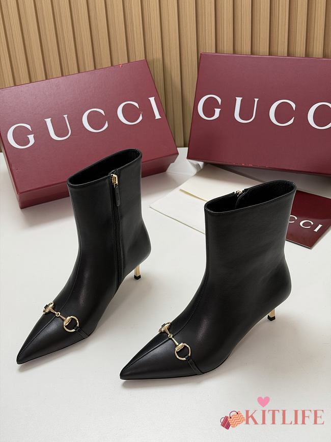 Kitlife Gucci Horsebit Ankle Boots Black with Gold-Tone Plated Stiletto Heels  - 1