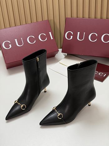 Kitlife Gucci Horsebit Ankle Boots Black with Gold-Tone Plated Stiletto Heels 
