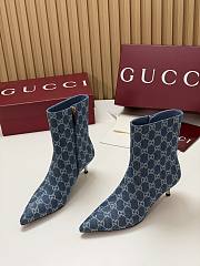 Kitlife Gucci Ankle Boots Blue Denim with Silver-Tone Plated Stiletto Heels - 1