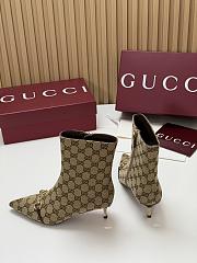 Kitlife Gucci Horsebit Ankle Boots Beige Canvas With Gold-Tone Plated Stiletto Heels  - 6