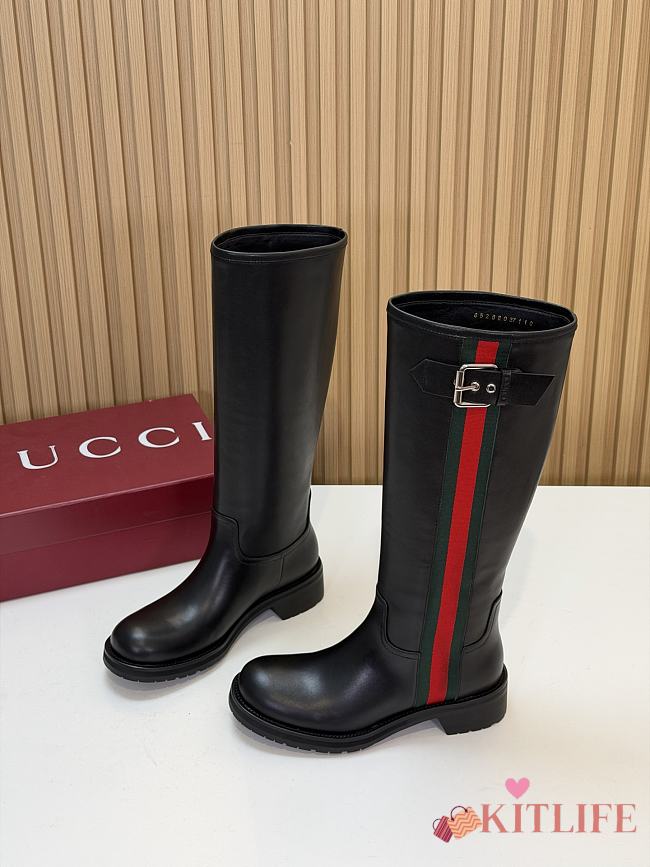 Kitlife Gucci Women's Biker Boot with Web Black - 1