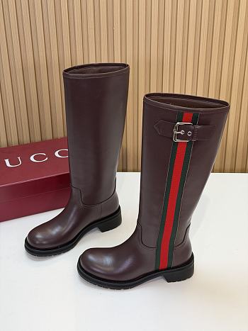 Kitlife Gucci Women's Biker Boot with Web Dark Brown