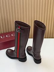 Kitlife Gucci Women's Biker Boot with Web Dark Brown - 5