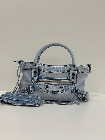 Kitlife Balenciaga Le City Bag in Light Blue Denim 30x20x10cm