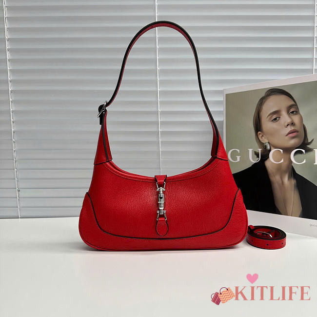 Kitlife Gucci Jackie Slim Small Shoulder Bag Red Leather 863137 28x16x3.5cm - 1