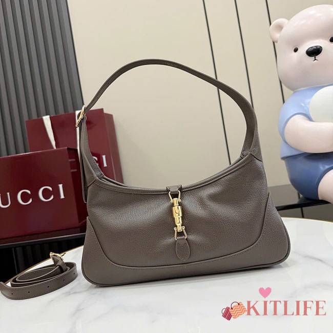 Kitlife Gucci Jackie Slim Small Shoulder Bag Gray Leather 863137 28x16x3.5cm - 1