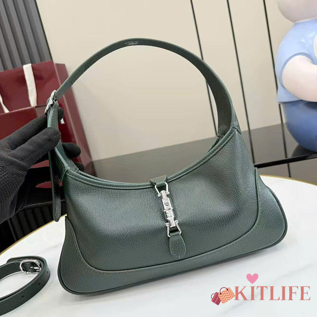 Kitlife Gucci Jackie Slim Small Shoulder Bag Green Leather 863137 28x16x3.5cm  - 1