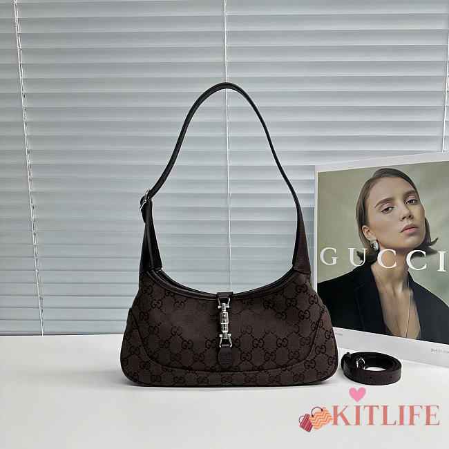 Kitlife Gucci Jackie Slim Small Shoulder Bag Dark Brown Canvas 863137 28x16x3.5cm - 1