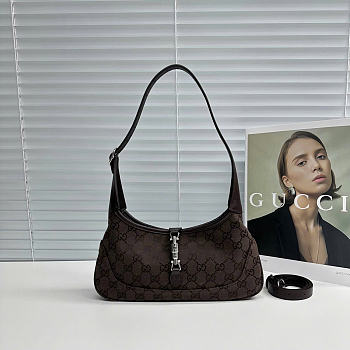 Kitlife Gucci Jackie Slim Small Shoulder Bag Dark Brown Canvas 863137 28x16x3.5cm