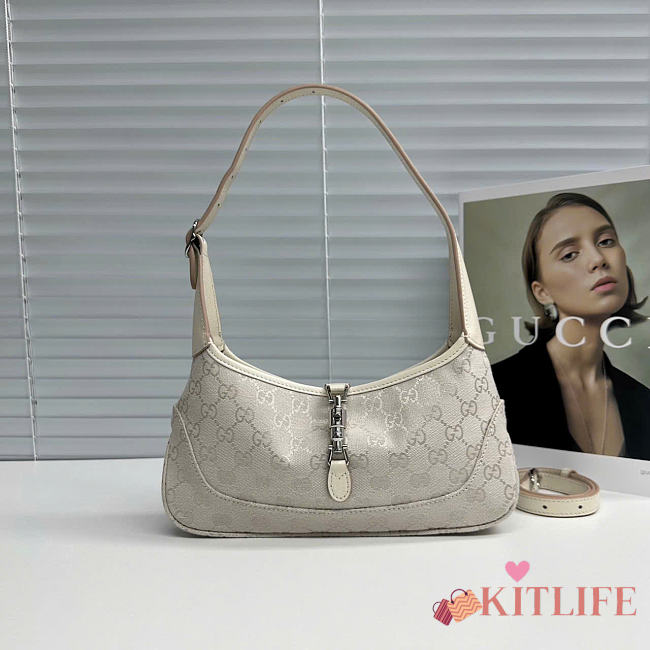 Kitlife Gucci Jackie Slim Small Shoulder Bag White Canvas 863137 28x16x3.5cm  - 1
