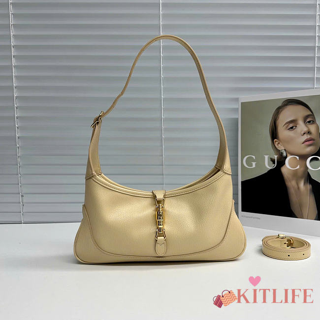 Kitlife Gucci Jackie Slim Small Shoulder Bag Beige Leather 863137 28x16x3.5cm  - 1