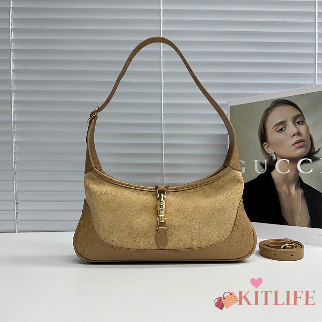 Kitlife Gucci Jackie Slim Small Shoulder Bag Beige Suede & Leather 863137 28x16x3.5cm  - 1