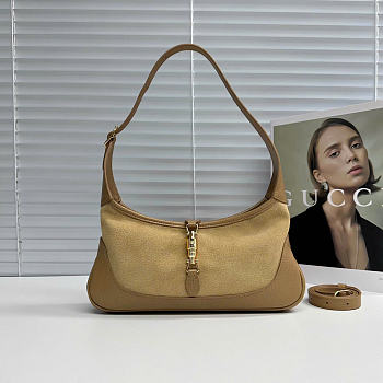 Kitlife Gucci Jackie Slim Small Shoulder Bag Beige Suede & Leather 863137 28x16x3.5cm 