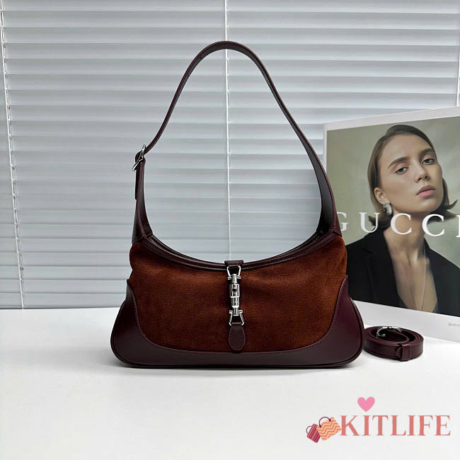 Kitlife Gucci Jackie Slim Small Shoulder Bag Dark Brown Suede & Leather 863137 28x16x3.5cm  - 1