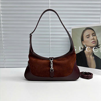 Kitlife Gucci Jackie Slim Small Shoulder Bag Dark Brown Suede & Leather 863137 28x16x3.5cm 