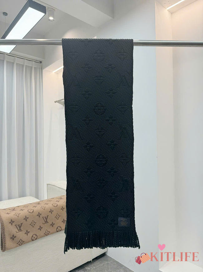 Kitlife Louis Vuitton Logomania Knit Scarf Black 174 x 30 cm - 1