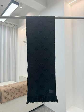 Kitlife Louis Vuitton Logomania Knit Scarf Black 174 x 30 cm