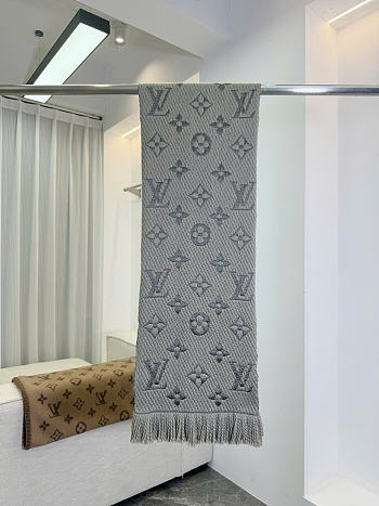 Kitlife Louis Vuitton Logomania Knit Scarf Gray 174x30cm