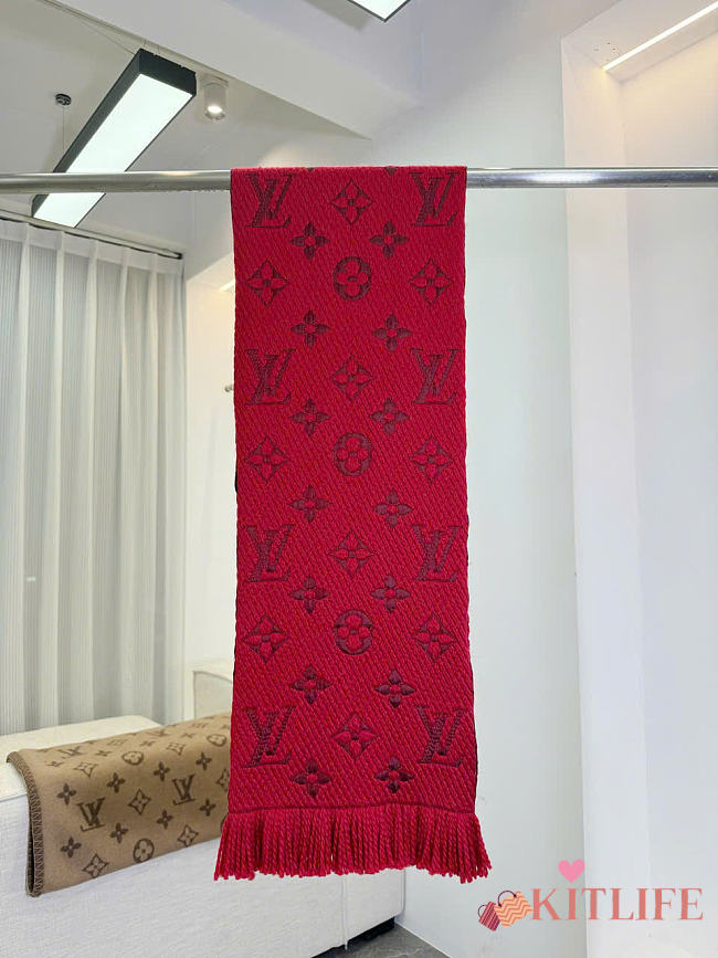 Kitlife Louis Vuitton Logomania Knit Scarf Red 174 x 30 cm  - 1