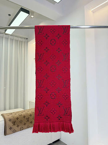 Kitlife Louis Vuitton Logomania Knit Scarf Red 174 x 30 cm 