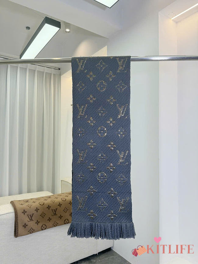 Kitlife Louis Vuitton Logomania Knit Scarf Blue 174 x 30 cm  - 1