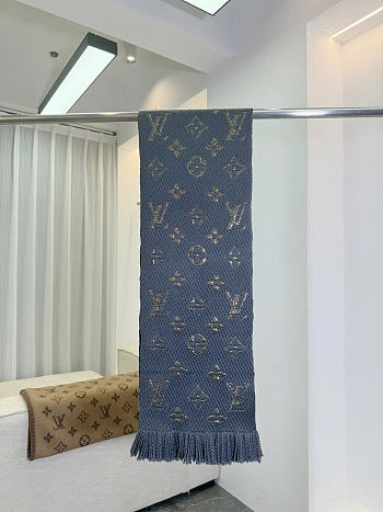 Kitlife Louis Vuitton Logomania Knit Scarf Blue 174 x 30 cm 