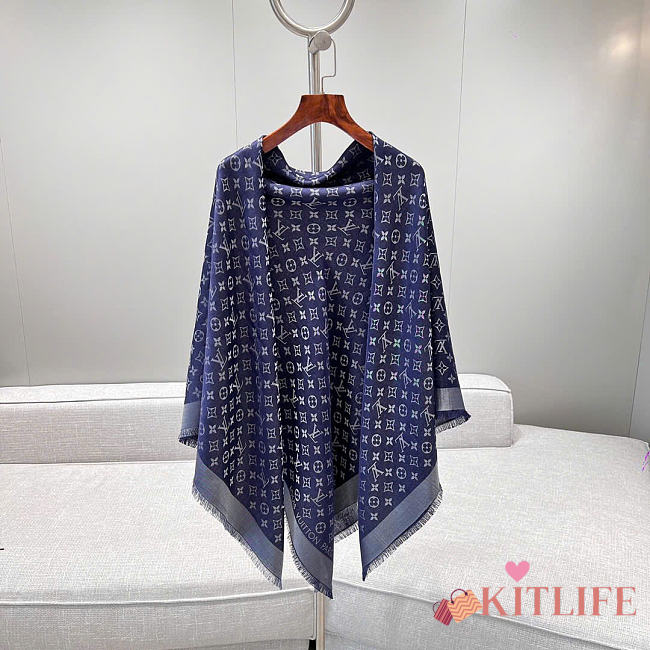 Kitlife Louis Vuitton Monogram Shine Scarf Dark Blue 140x140cm - 1