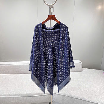 Kitlife Louis Vuitton Monogram Shine Scarf Dark Blue 140x140cm