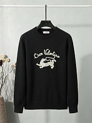Kitlife Valentino Small Leopard Logo Embroidered Crew-Neck Sweater Black - 1