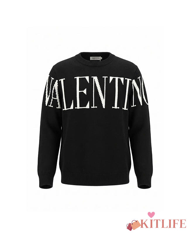 Kitlife Valentino Crewneck Sweater Black with Jacquard Logo - 1