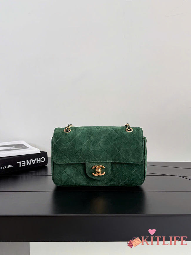 Kitlife Chanel Maxi Mini Flap Bag Dark Green Suede AS6573 13x20x6cm - 1