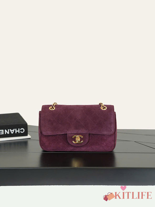 Kitlife Chanel Maxi Mini Flap Bag Burgundy Suede AS6573 13x20x6cm  - 1