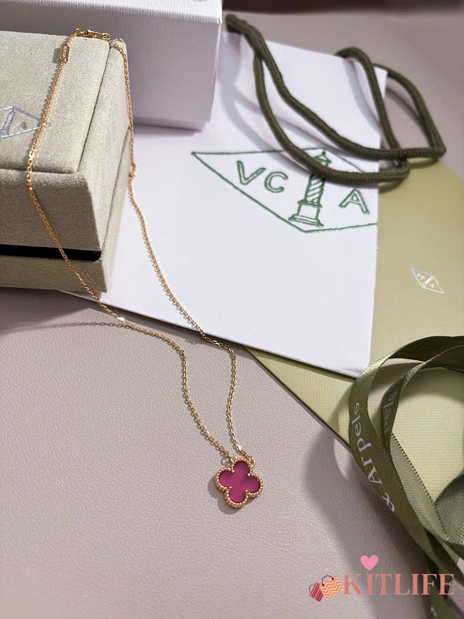 Kitlife Van Cleef Silver Vintage Alhambra Pink Pendant Necklace  - 1